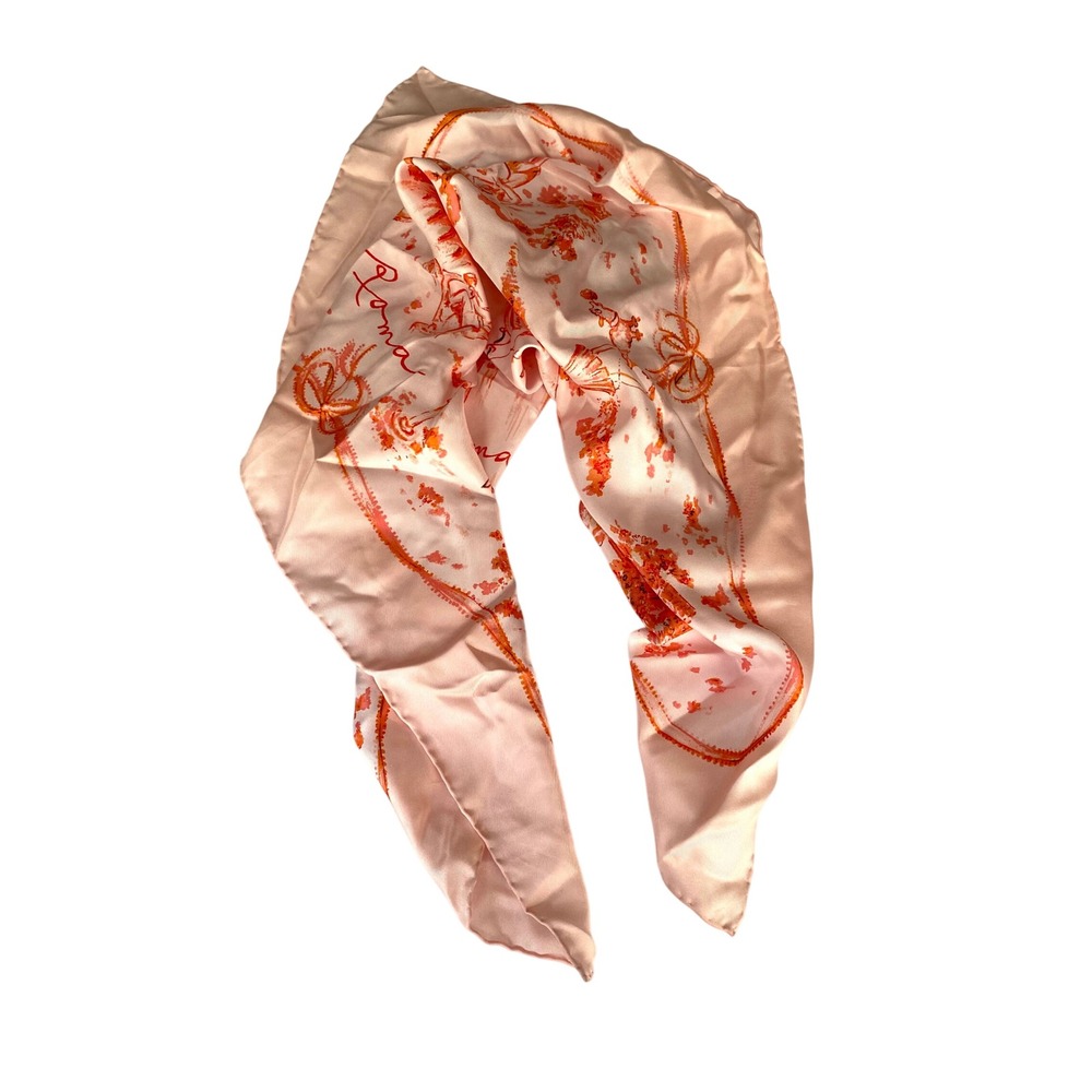 Banana Republic Silk Square Scarf Pink Orange Roma Travel Print Neckerchief 27"